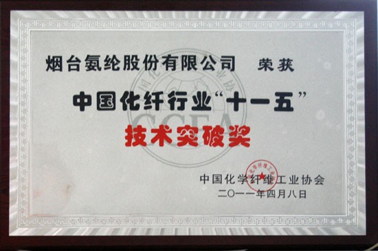 2011年，获得中国化纤行业“十一五”技术突破奖。